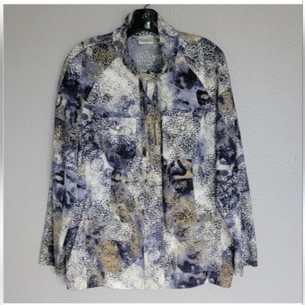 Chico's Blue Utility Jacket with Versatile Designgold Mettalic Accents